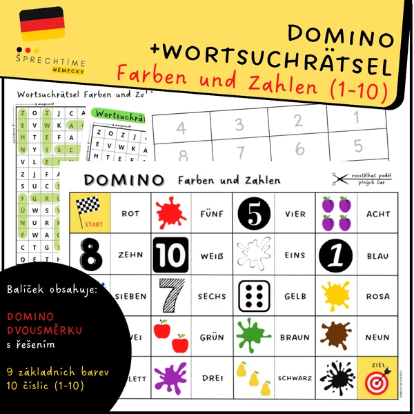 DOMINO + DVOUSMĚRKA Farben und Zahlen (1-10)