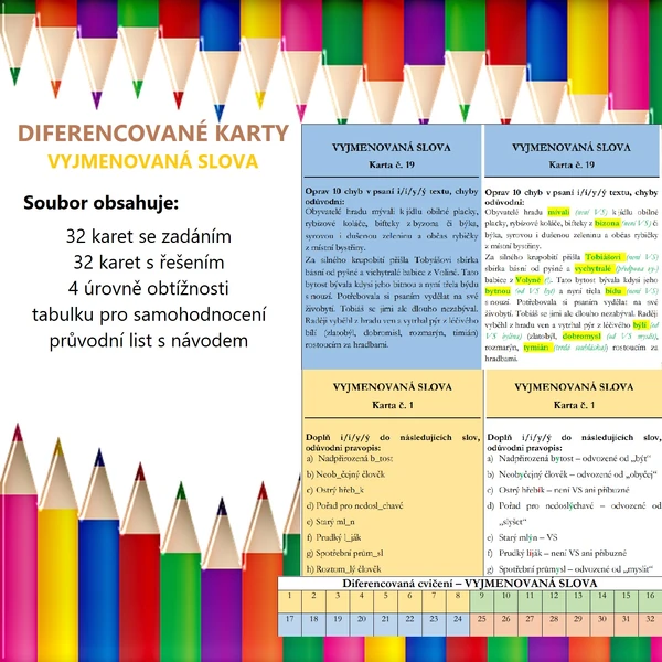 Diferencované karty - vyjmenovaná slova