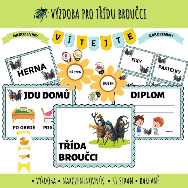 Výzdoba a narozeninovník - třída Broučci, Broučkové, Broučínci