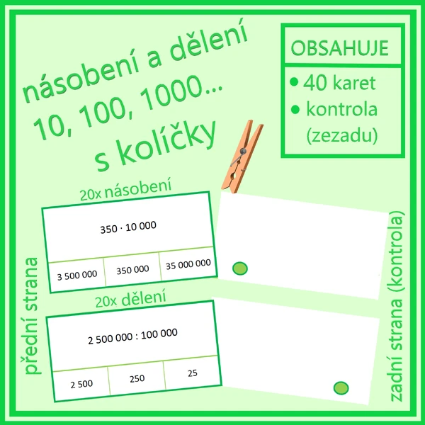 Násobení a dělení 10, 100, 1 000… s kolíčky