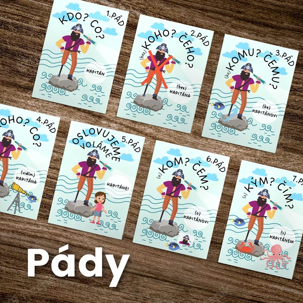 PÁDY - přehledové karty s kapitánem/pirátem