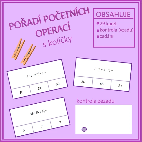 Pořadí početních operací s kolíčky (závorky, násobení, dělení)