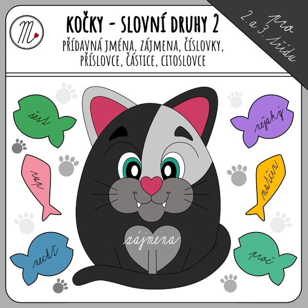 Kočky 2 - přídavná jména, zájmena, číslovky, příslovce, částice, citoslovce
