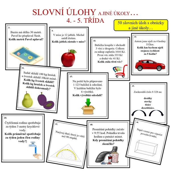 SLOVNÍ ÚLOHY A JINÉ ÚKOLY PRO 4. A 5. ROČNÍK 