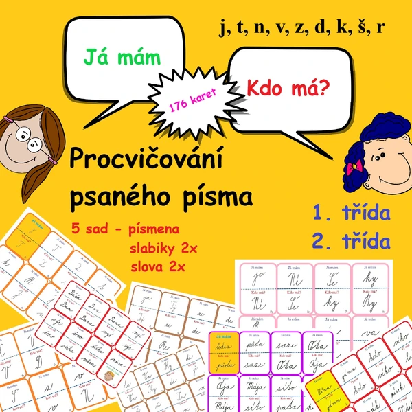 PROCVIČOVÁNÍ ČTENÍ PSANÉHO PÍSMA HROU-  Já mám, kdo má? - jtnvzdkšr
