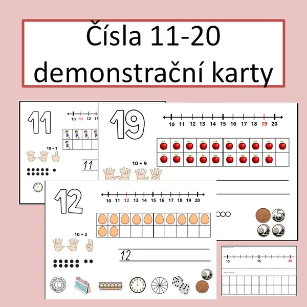 Čísla 11-20 - demonstrační karty, operace s čísly