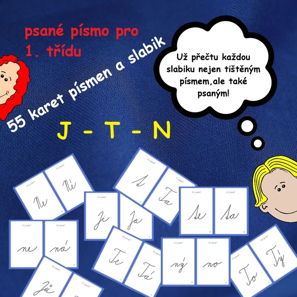 KARTY PSANÉHO PÍSMA – PÍSMENA A SLABIKY S NIMI TVOŘENÉ J – T - N
