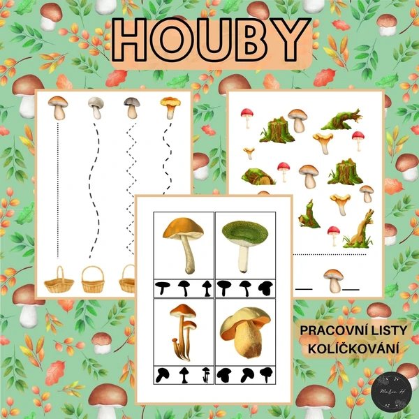 Houby - pracovní listy a kolíčkování