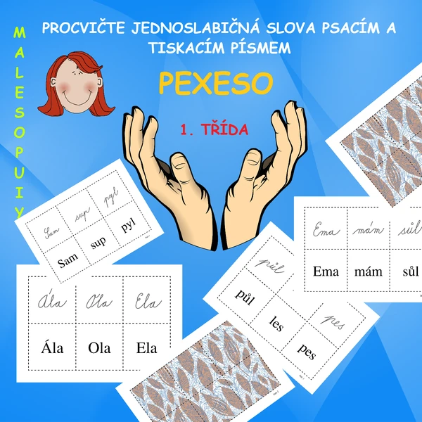 PEXESO k procvičení psaných jednoslabičných slov z písmenek - MALESOPUIY
