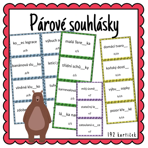 Párové souhlásky - kartičky se slovními spojeními