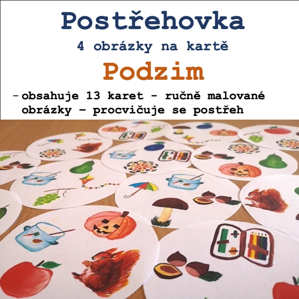 Postřehovka 4 obrázky na kartě - Podzim