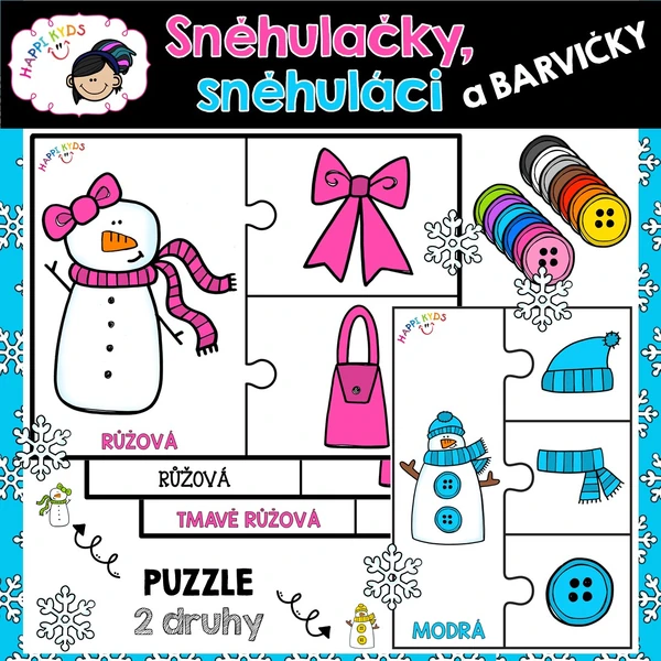 Sněhulačky, sněhuláci a barvy - PUZZLE