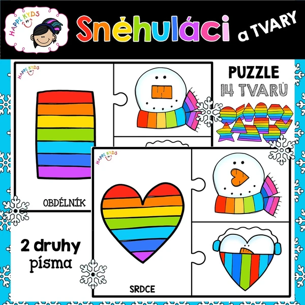 Sněhuláci a tvary - PUZZLE