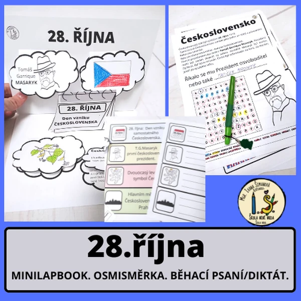 28.října - minilapbook, osmisměrka, běhací psaní/diktát