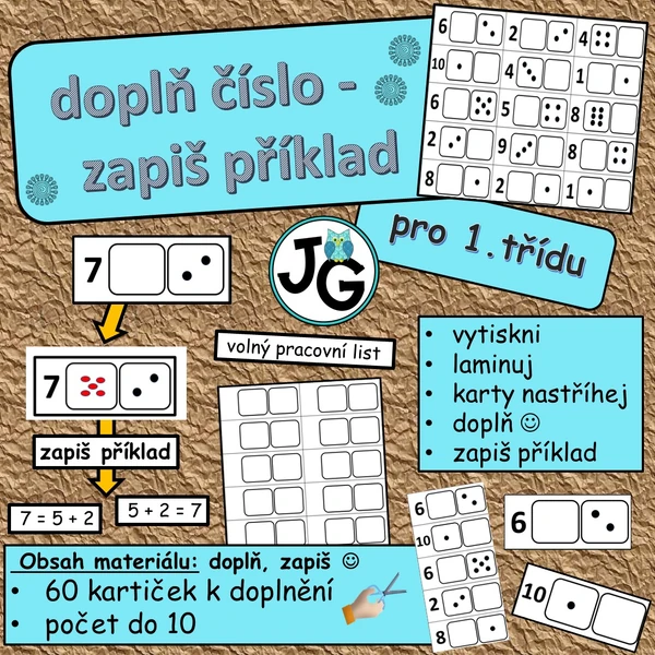 Doplň číslo - zapiš příklad - pro 1.třídu