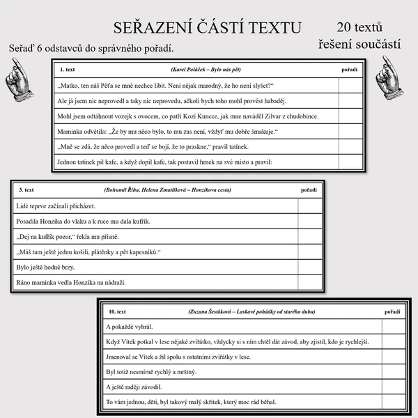 Seřazení částí textu podle návaznosti