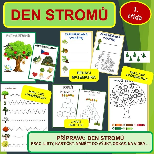DEN STROMŮ - 1. TŘÍDA (prac. listy, kartičky, náměty do výuky ...)