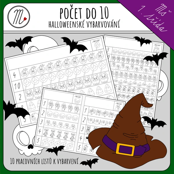 Halloweenské vybarvování - počet do 10
