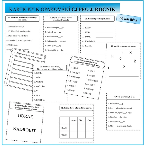OPAKOVACÍ KARTIČKY DO ČESKÉHO JAZYKA PRO 3.TŘÍDU