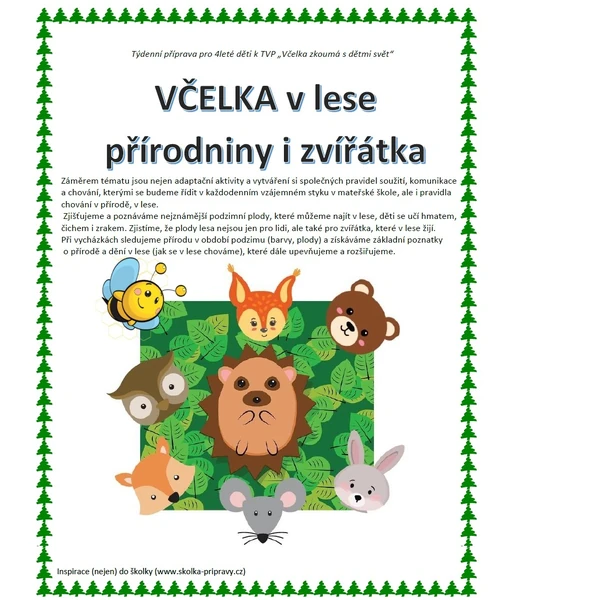 Týdenní metodická příprava - Včelka v lese - přírodniny i zvířátka
