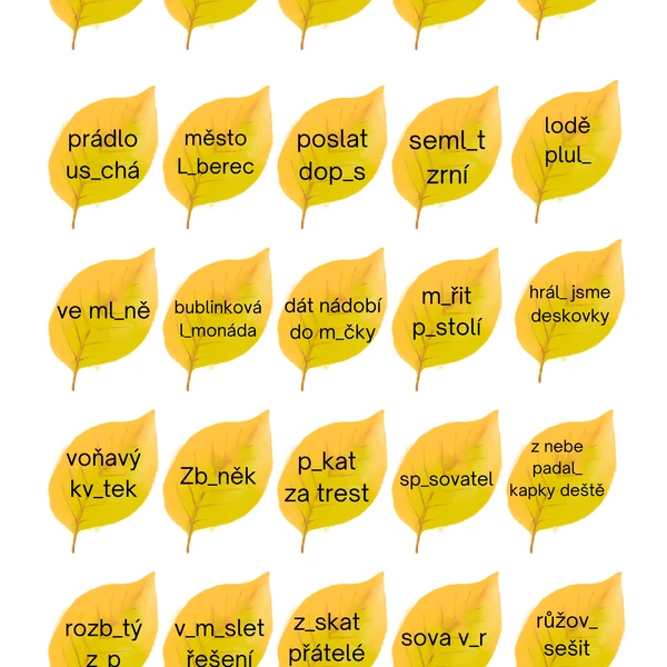 Podzimní hrabání listů - doplňování i/y 