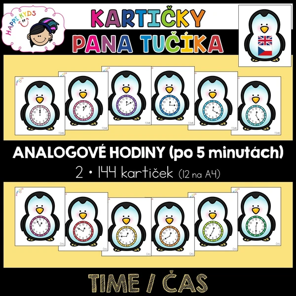 Kartičky pana Tučíka - TIME/ČAS (analogové hodiny po 5 minutách)