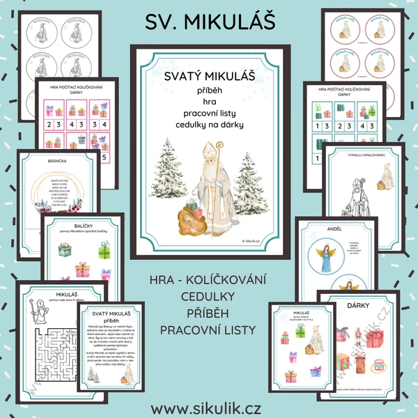 SVATÝ MIKULÁŠ příběh, hra, pracovní listy, cedulky na dárky