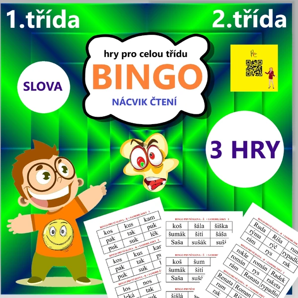 BINGO – ČTENÍ PRVNÍCH SLOV Z PÍSMEN – k, š, r + samohlásky