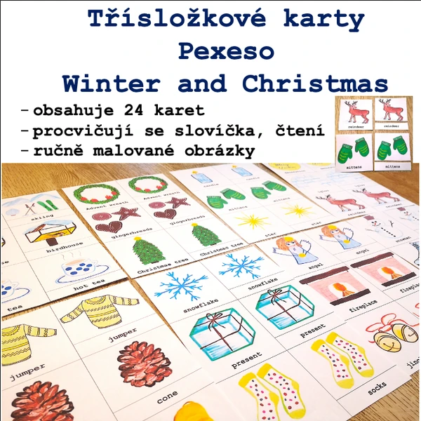 Třísložkové karty/Pexeso - Winter and Christmas