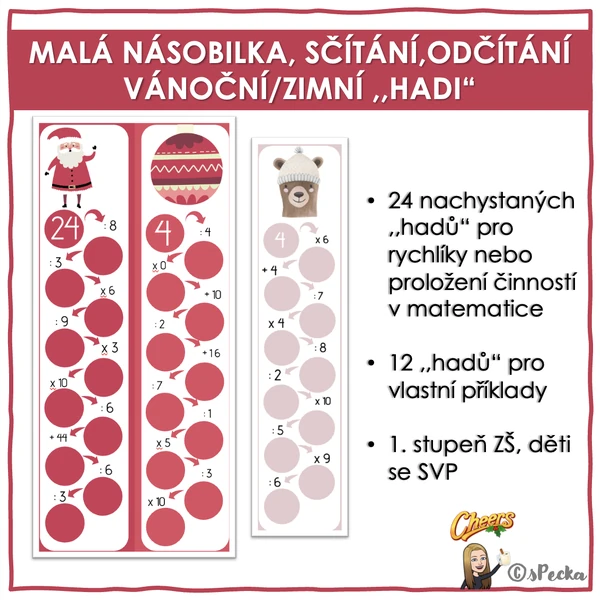 Malá násobilka, sčítání, odčítání - ,,HADI"