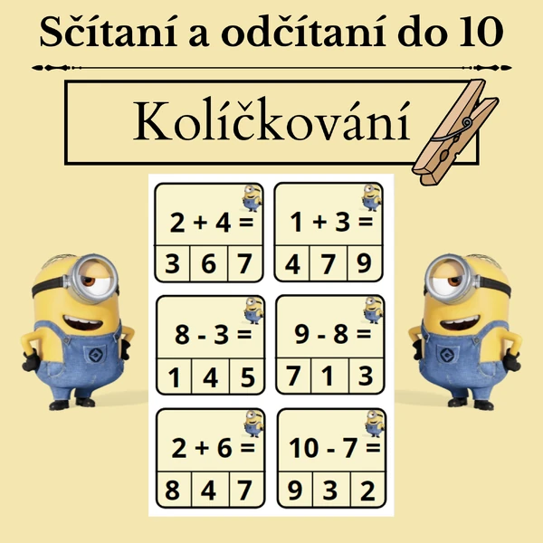 Kolíčkování - sčítaní a odčítaní 0-10