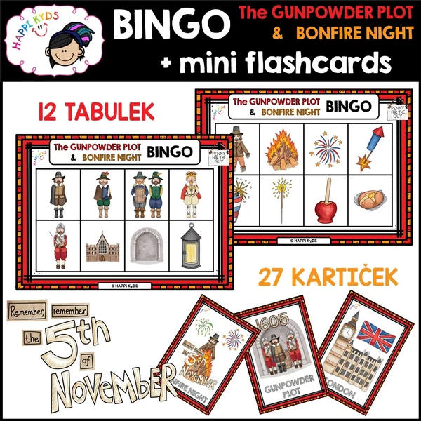 BINGO + mini FLASHCARDS - The Gunpowder Plot and Bonfire Night