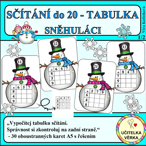 SČÍTÁNÍ DO 20 – TABULKA – SNĚHULÁCI