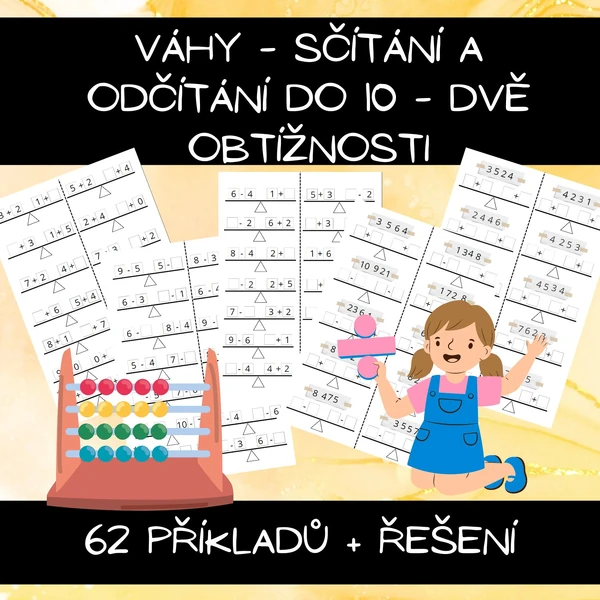 Váhy - sčítání a odčítání do 10 - dvě obtížnosti