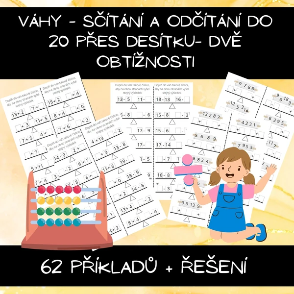váhy - sčítání a odčítání do 20 přes desítku - dvě obtížnosti