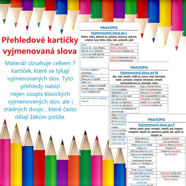 Přehledové kartičky - Vyjmenovaná slova