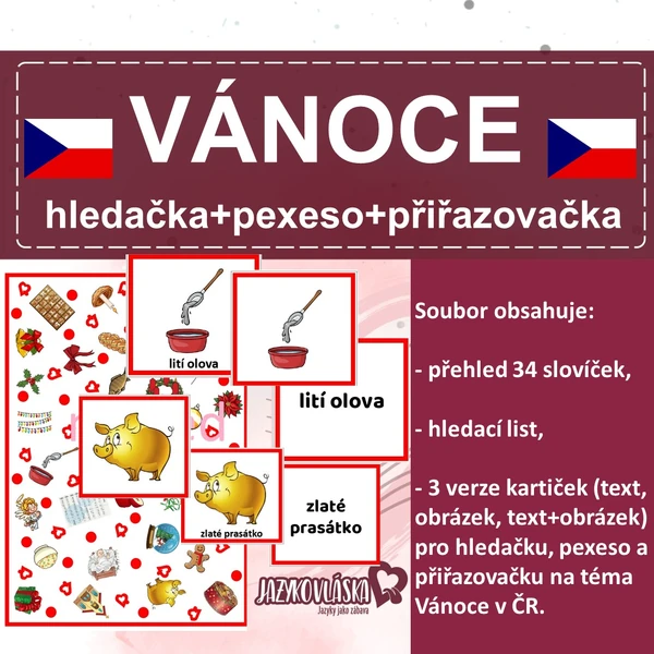 Vánoce hledačka, pexeso, přiřazovačka