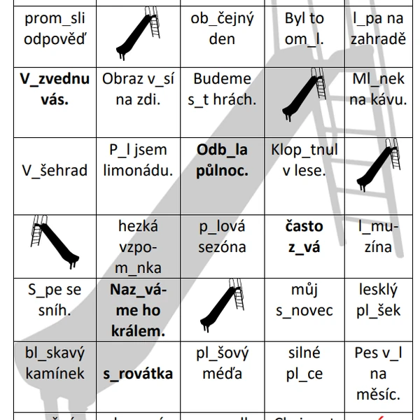 Didaktická hra Skluzavka