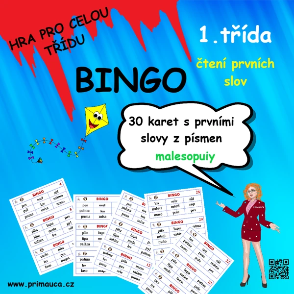BINGO – ČTENÍ PRVNÍCH SLOV Z PÍSMEN M-A-L-E-S-O-P-U-I-Y