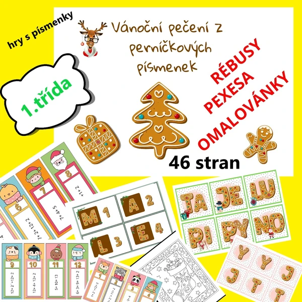 ZÁBAVNÉ VÁNOČNÍ PROCVIČOVÁNÍ PÍSMEN, SLABIK A SLOV + DOPLŇKOVÉ AKTIVITY M-A-L-E-S-O-P-U-I-Y-J-T- N