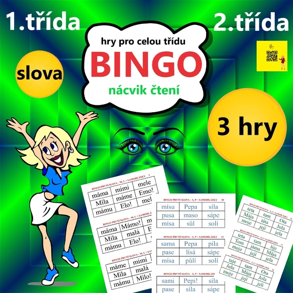 BINGO – ČTENÍ PRVNÍCH SLOV Z PÍSMEN - m, l , p, s, t, j + samohlásky