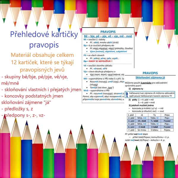 Přehledové kartičky - pravopis