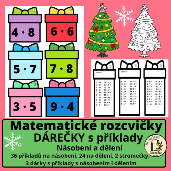 DÁREČKY s příklady - matematické rozcvičky- násobení a dělení