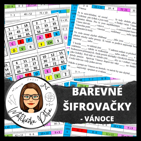 BAREVNÉ ŠIFROVAČKY Z MATEMATIKY - VÁNOCE