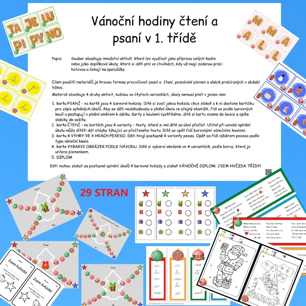 SPOUSTA VÁNOČNÍCH ÚKOLŮ ZE ČTENÍ A PSANÍ PRO VYUŽITÍ NA CELÝ TÝDEN