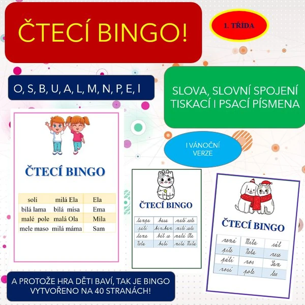 ČTECÍ BINGO! (slabiky, slova, slovní spojení) - 1. třída