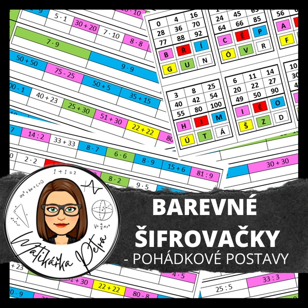 BAREVNÉ ŠIFROVAČKY Z MATEMATIKY - POHÁDKOVÉ POSTAVY
