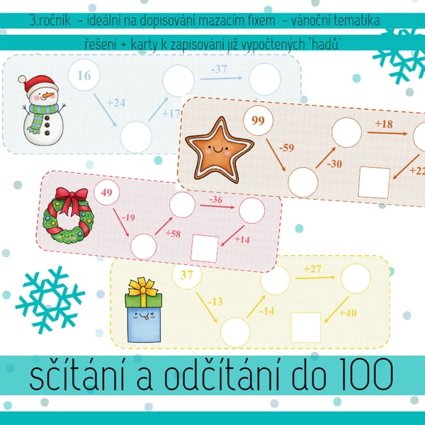 Sčítání a odčítání do 100 - vánoční obrázky