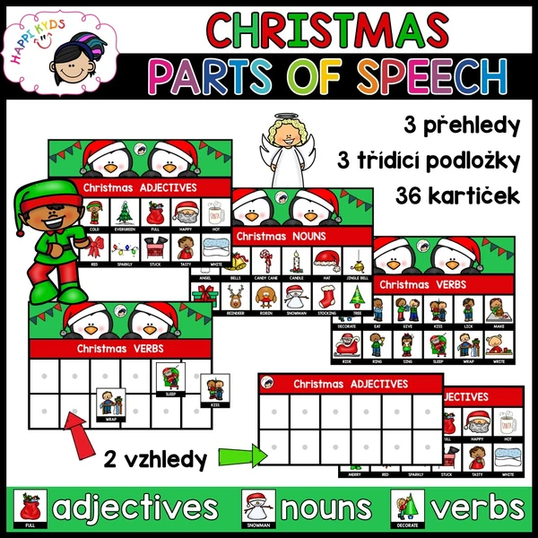 Christmas PARTS OF SPEECH - přehledy a třídící položky