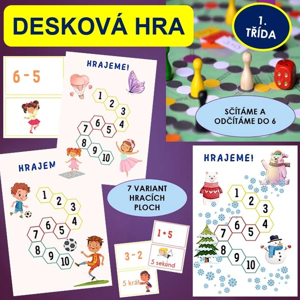 Stolní hra - počítáme do 6 (sčítání i odčítání)